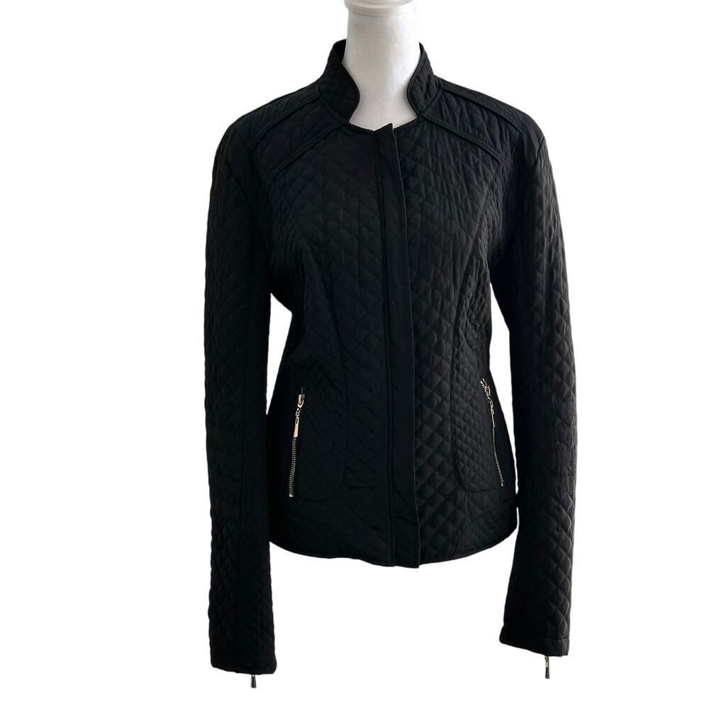 BEULAH Black Moto Style Quilted Zip Up Lightweight Jacket Women's Small‎